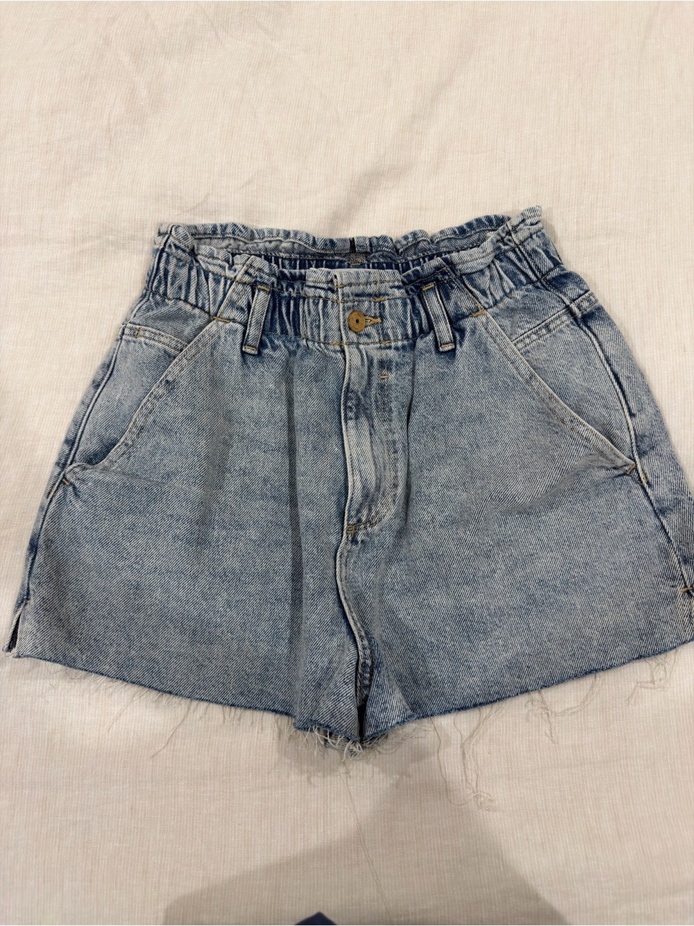 Zara Light Blue Paperbag Waist Denim Shorts